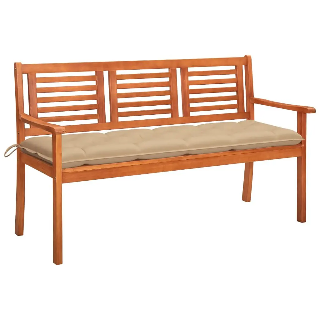 3-Seater Patio Bench Cushion 59.1 Solid Eucalyptus Wood Outdoor Furniture