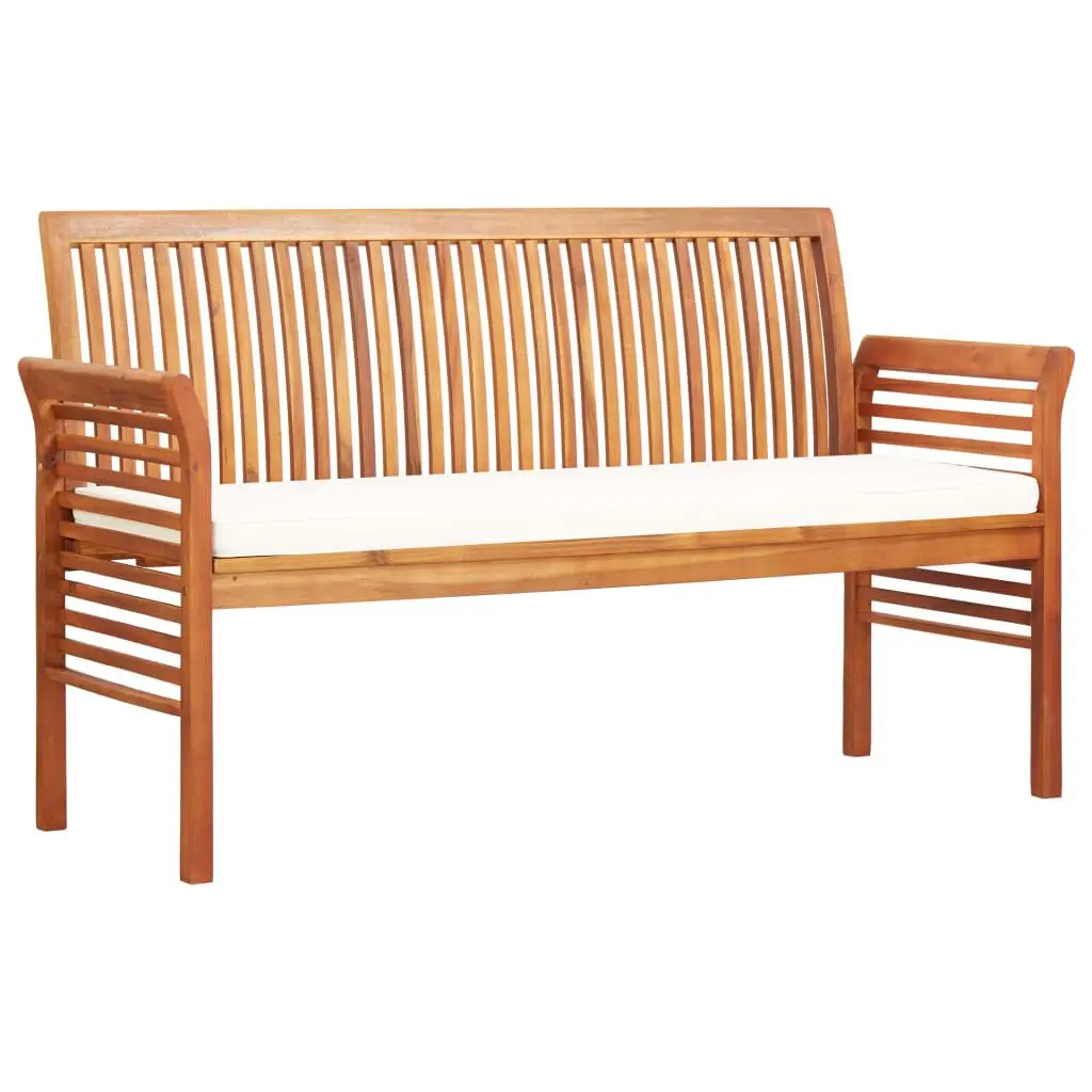 3-Seater Patio Bench Cushion 59 Inch Solid Acacia Wood Outdoor Furniture