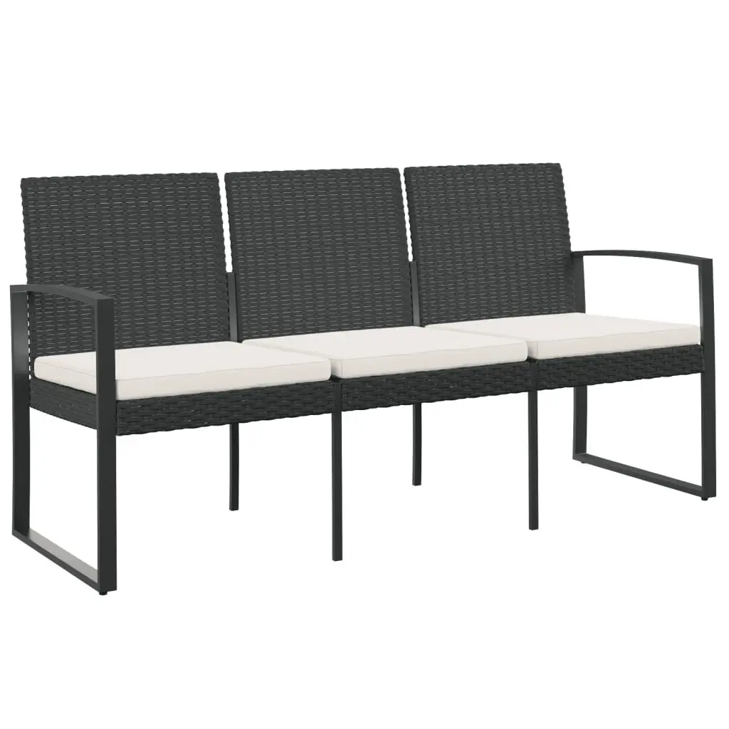 3-Seater Patio Bench Cushions Black PP Rattan Outdoor Seating
