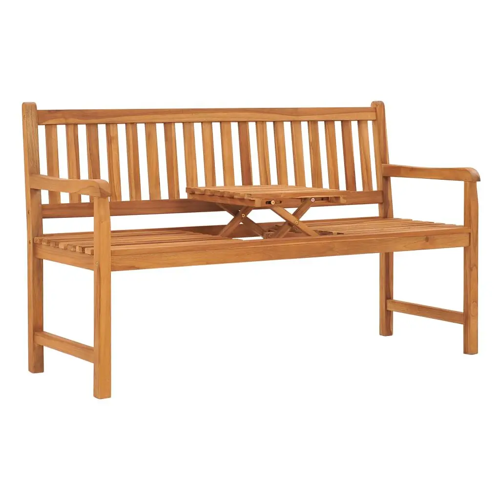 3-Seater Patio Bench Table 59.1 Inches Solid Teak Wood Outdoor Furniture