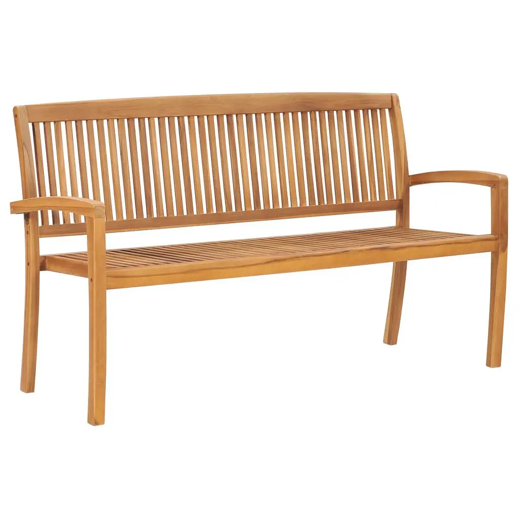 3-Seater Stacking Patio Bench 62.6 Inch Solid Teak Wood Outdoor Furniture