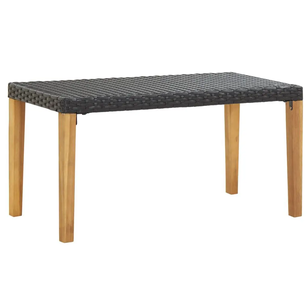47.2 Inch Black Patio Bench Poly Rattan and Solid Acacia Wood Outdoor Furniture