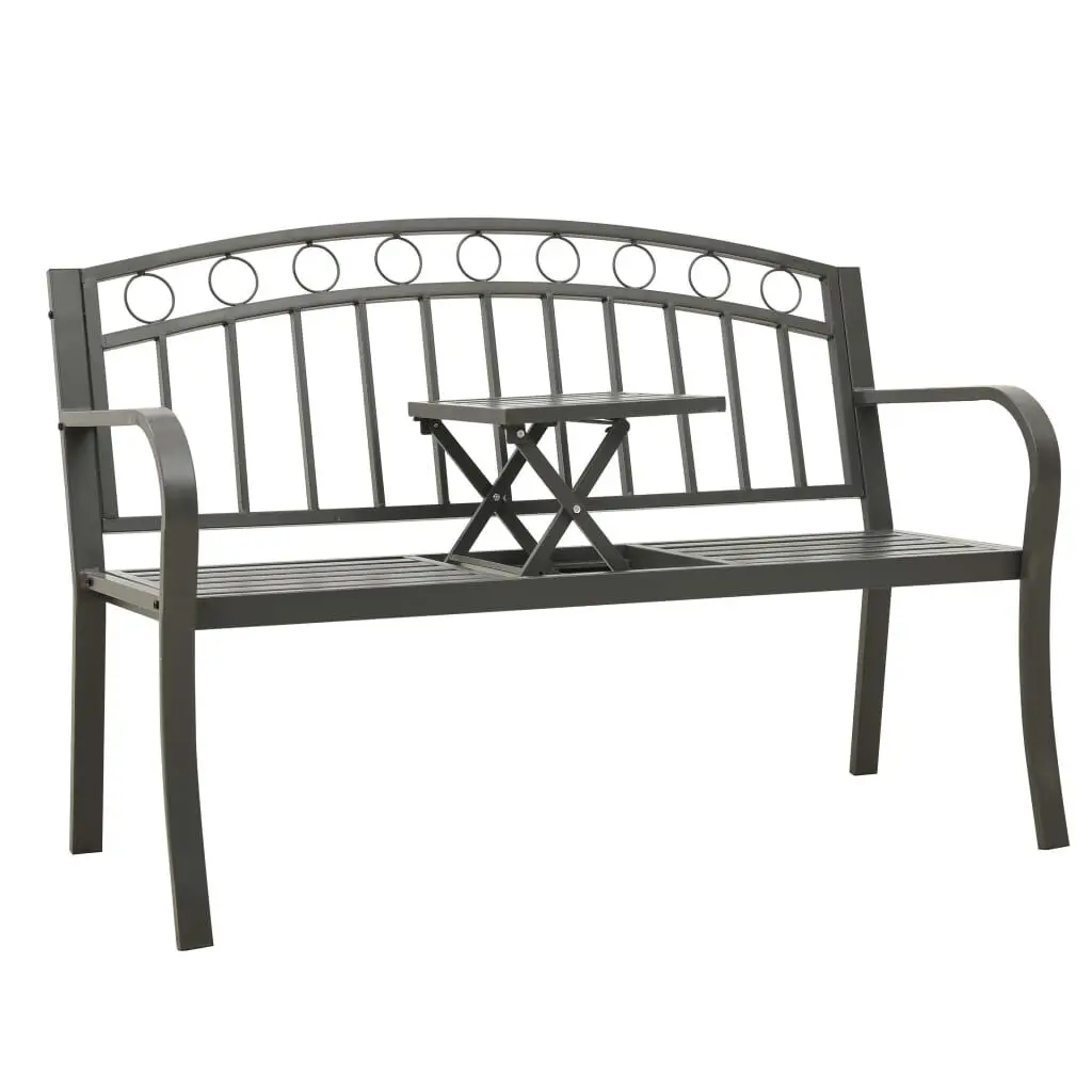 49.2 Inch Patio Bench Table Steel Gray Outdoor Dining Set