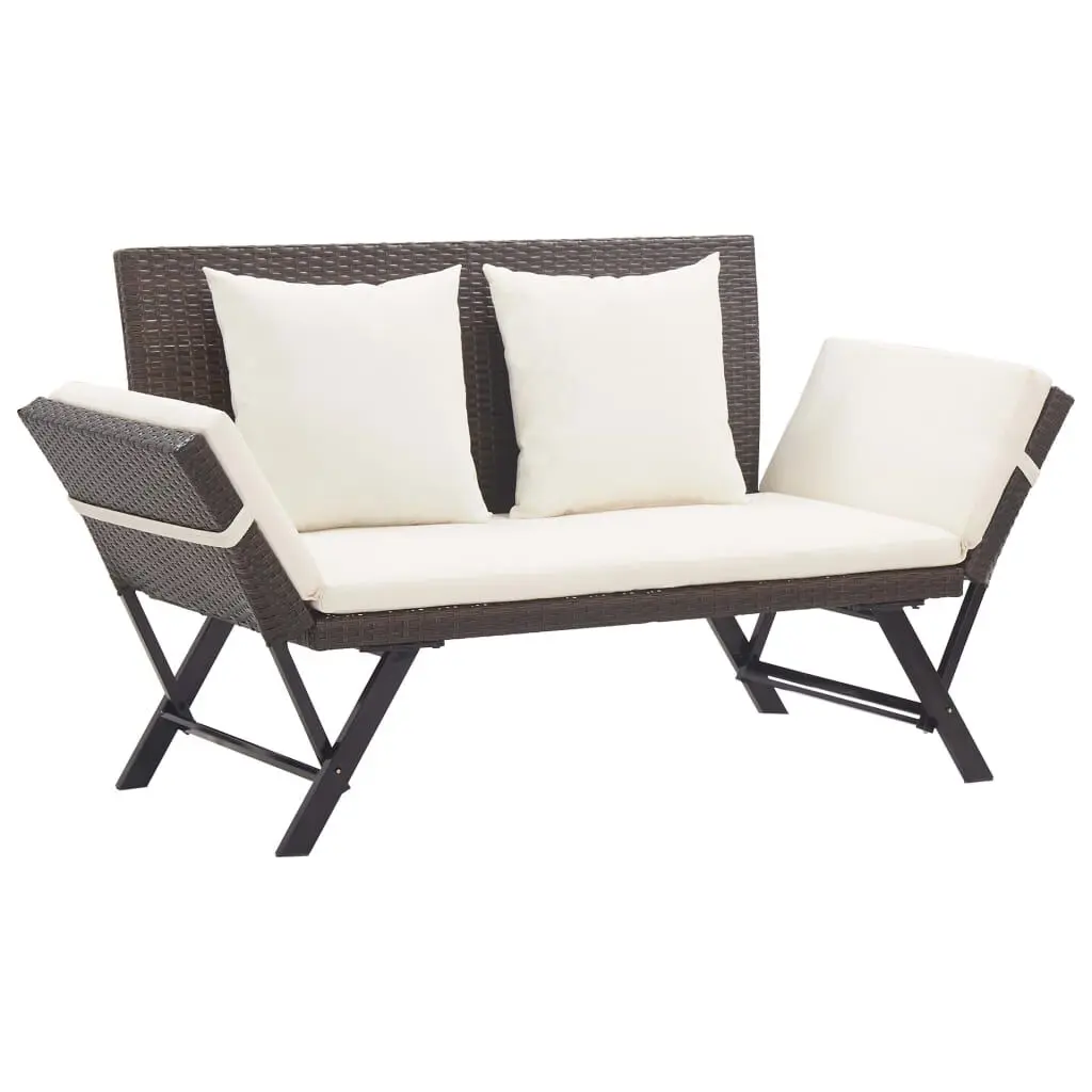 69.3 Inch Brown Poly Rattan Patio Bench Cushions Outdoor Seating