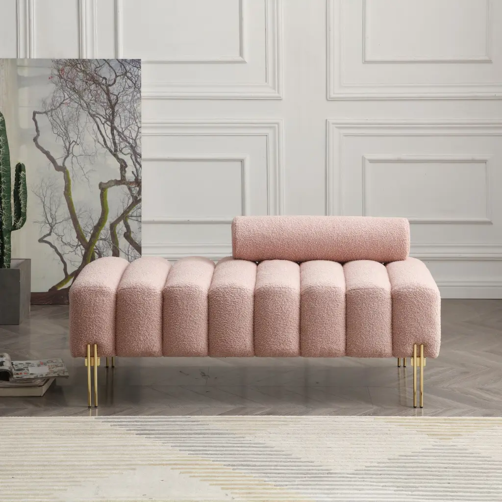 53.2 Inch Modern End Bed Bench Sherpa Upholstered 2 Seater Footboard Stool aijiafurniture