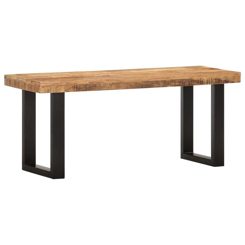 Bench 43.3 Inches Solid Rough Mango Wood and Steel Outdoor Seating