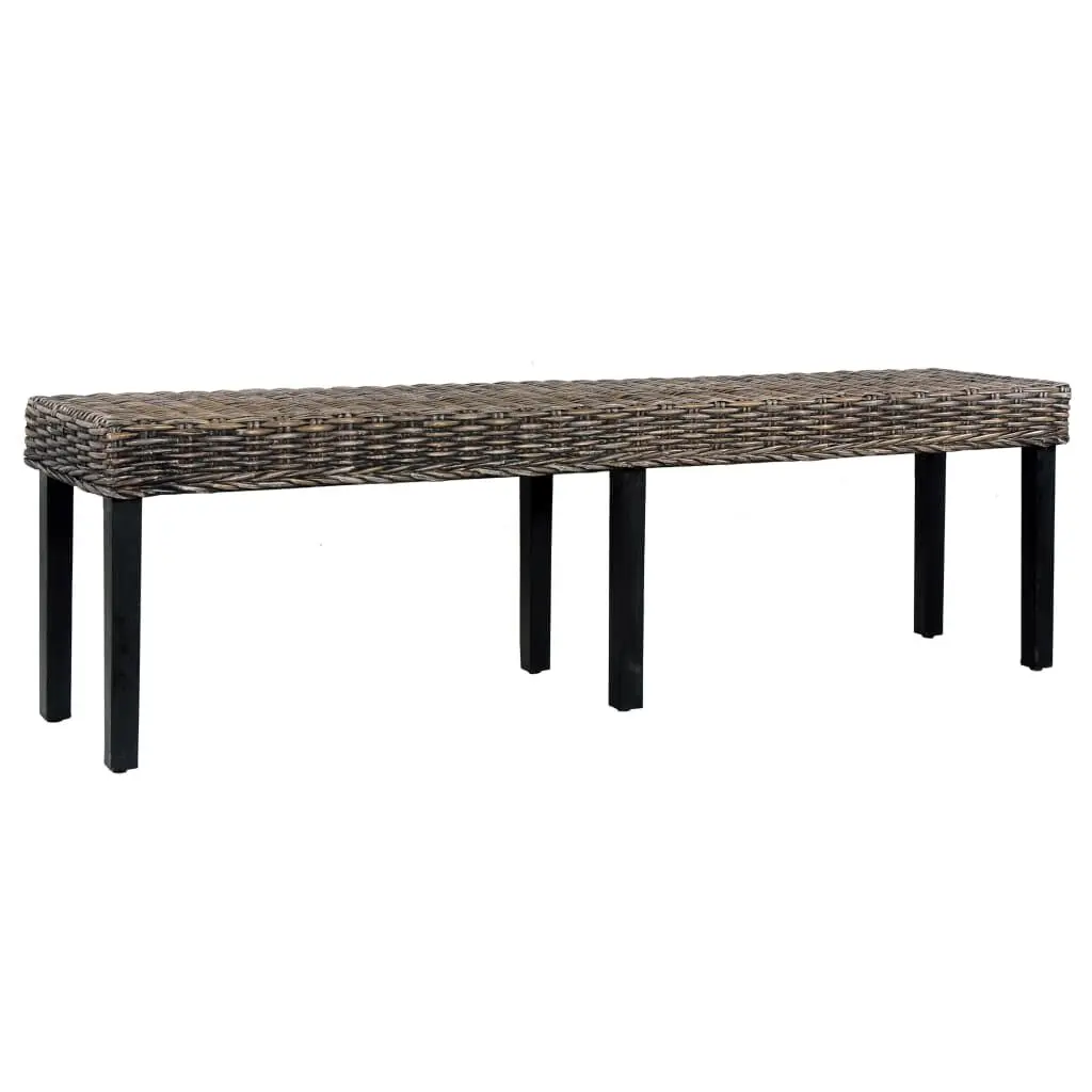 Bench 63 Black Natural Kubu Rattan and Solid Mango Wood Outdoor Seating
