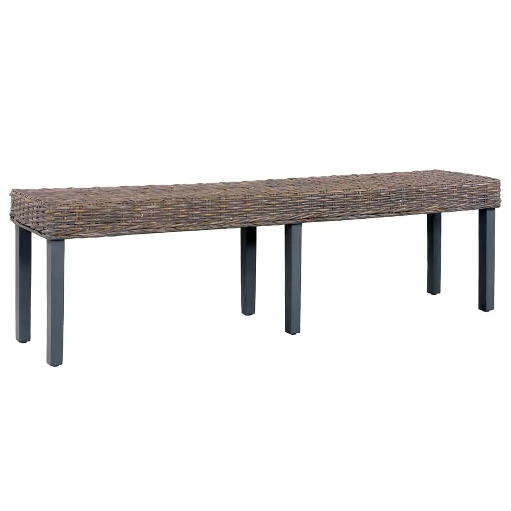 Bench 63 Inch Gray Natural Kubu Rattan and Solid Mango Wood Outdoor Seat