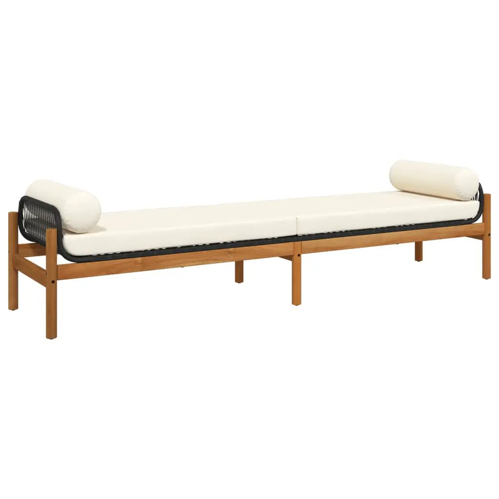 Black Poly Rattan Patio Bench Cushion Acacia Wood Outdoor Seating