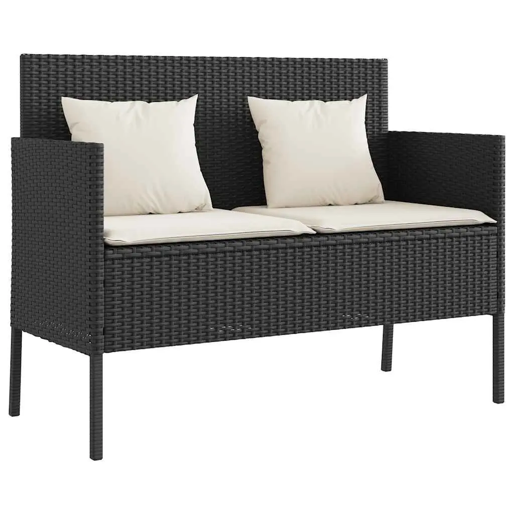 Black Poly Rattan Patio Bench Cushions Outdoor Garden Seating Furniture