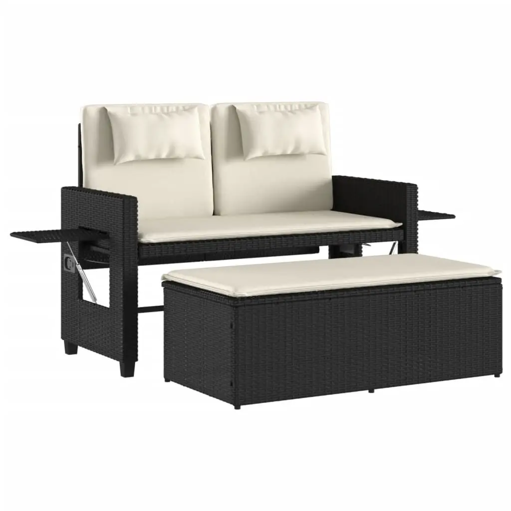 Black Poly Rattan Reclining Patio Bench Cushions Outdoor
