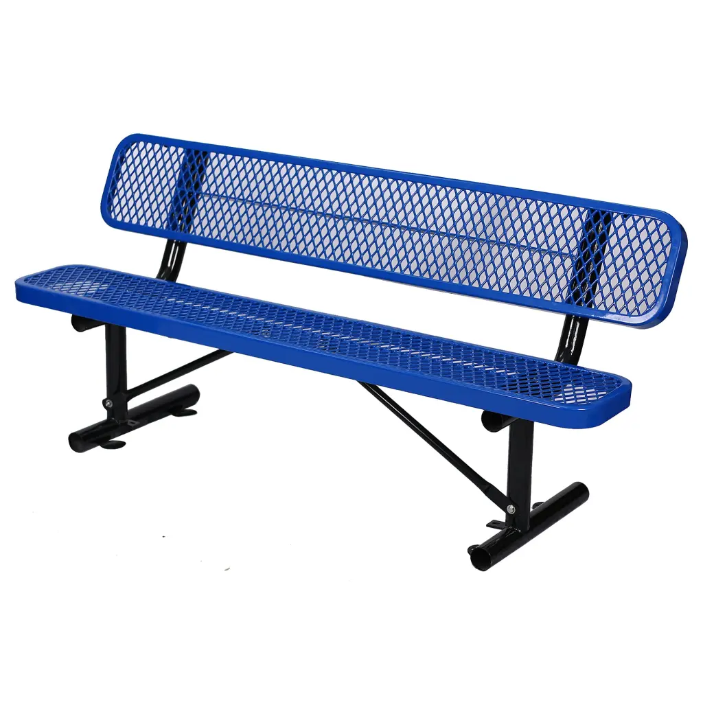 6 Ft Outdoor Alloy Metal Bench Backrest Blue Carbon Alloy Metal g-h