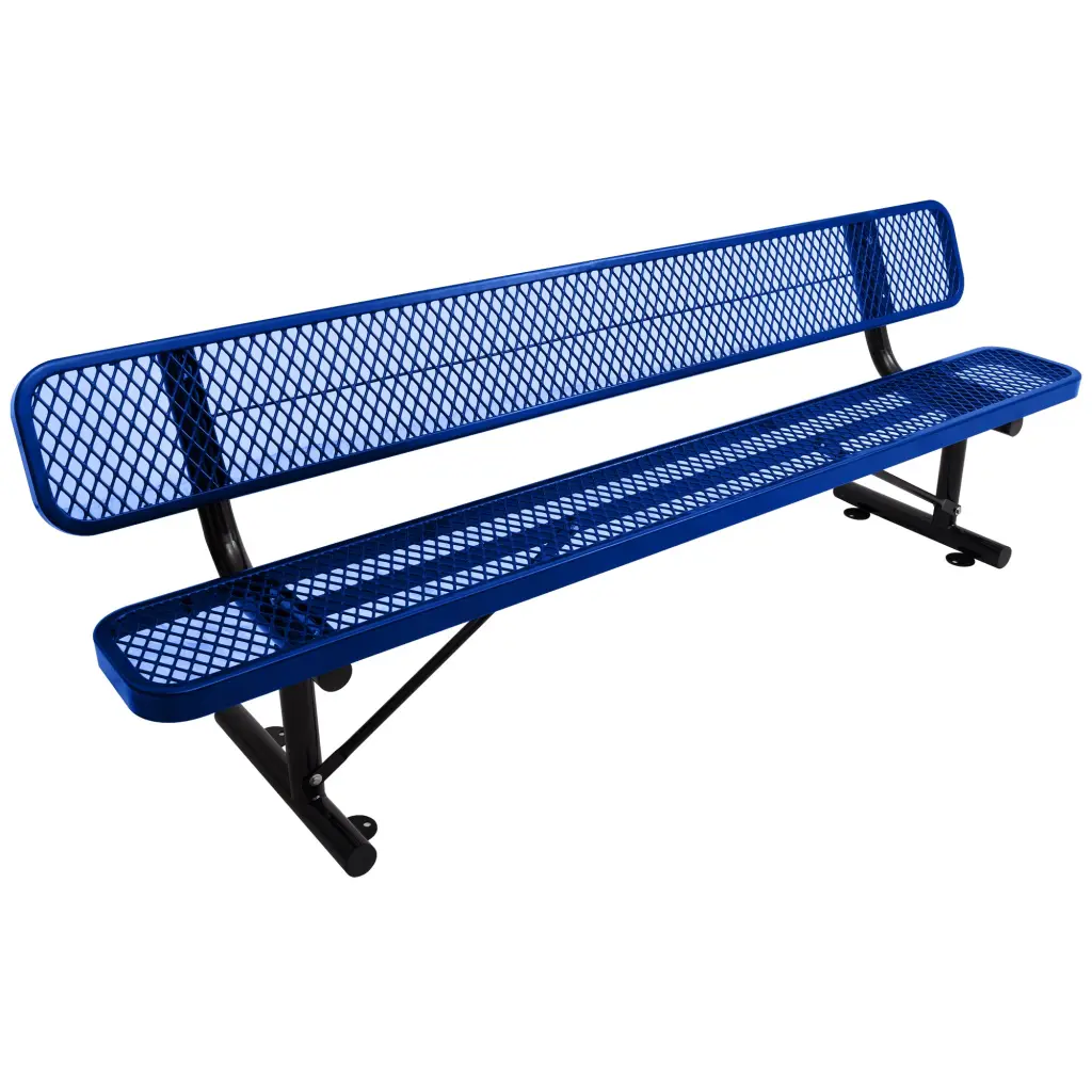 8 Ft Outdoor Steel Bench Backrest Blue Carbon Steel Finish g-h