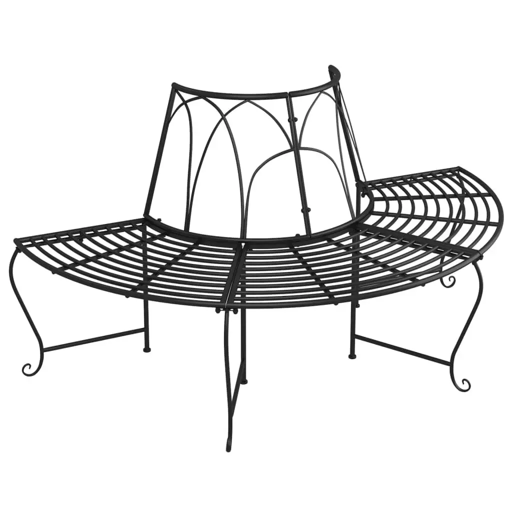 Half Round Tree Bench Black Steel Outdoor Garden Seating