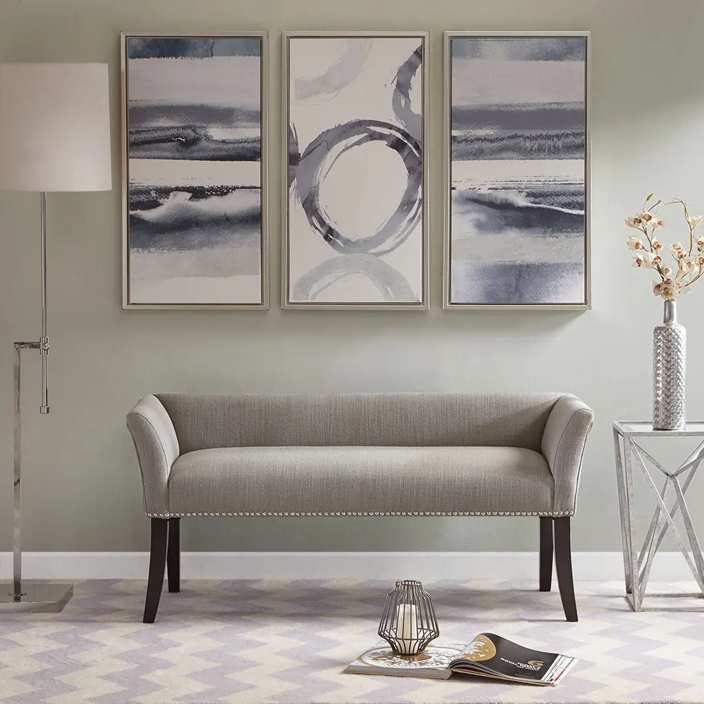 Accent Bench Grey Polyester Upholstered Seating Home Decor jla