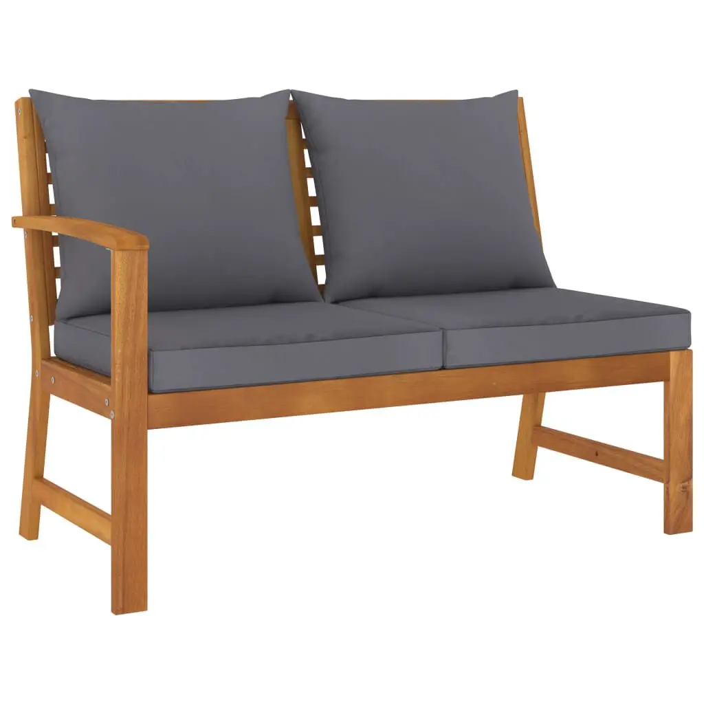 Patio Bench 45.1 Dark Gray Cushion Solid Acacia Wood Outdoor Seating