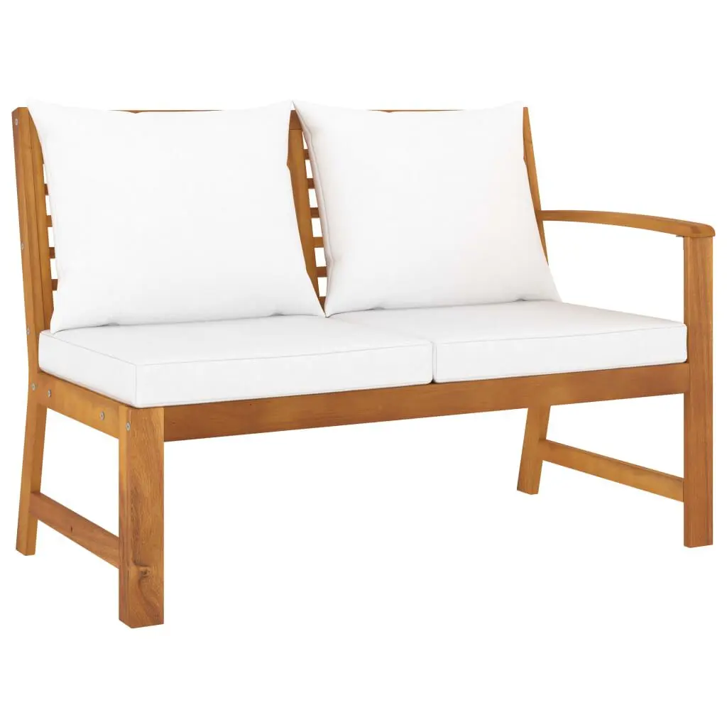 Patio Bench 45.1 Inch Cream Cushion Solid Acacia Wood Outdoor Seating