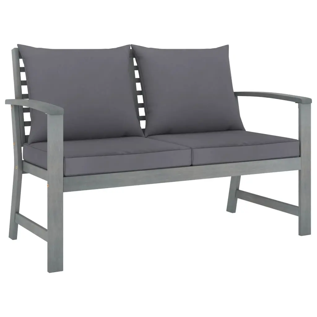Patio Bench 47.2 Inch Dark Gray Cushion Solid Acacia Wood Outdoor Furniture
