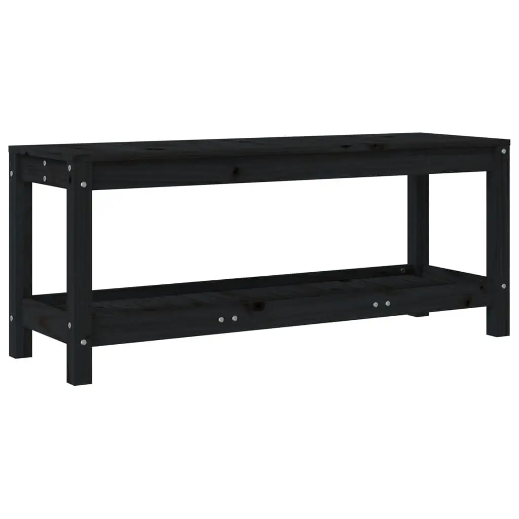 Patio Bench Black 42.5 Inch Solid Wood Pine Outdoor Garden Furniture