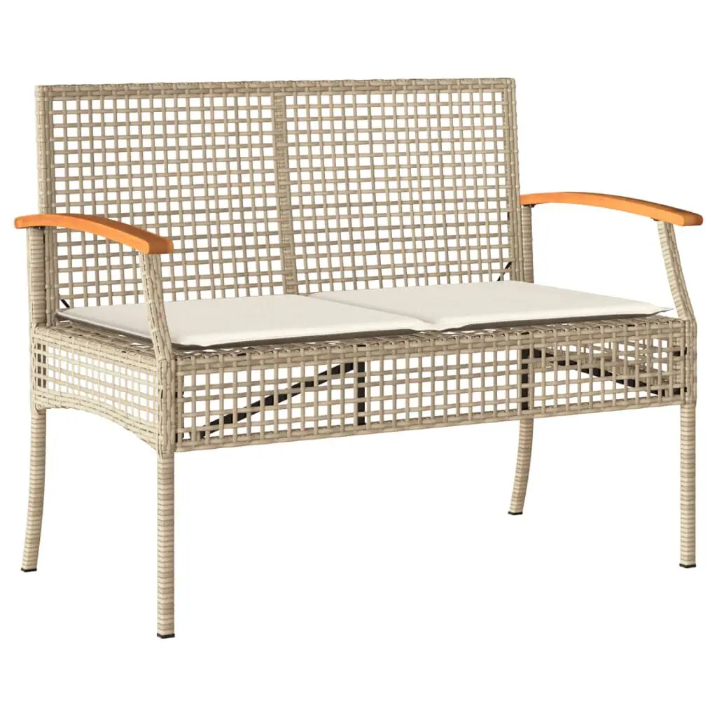 Patio Bench Cushion Beige Poly Rattan Acacia Wood Outdoor Seating