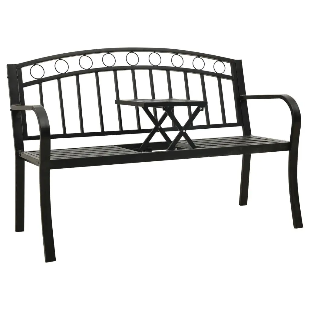Patio Bench Table 49.2 Inch Steel Black Outdoor Furniture