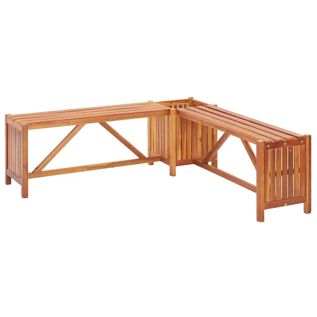 Patio Corner Bench Planter 46x46x15.7 Inches Solid Acacia Wood Outdoor Furniture