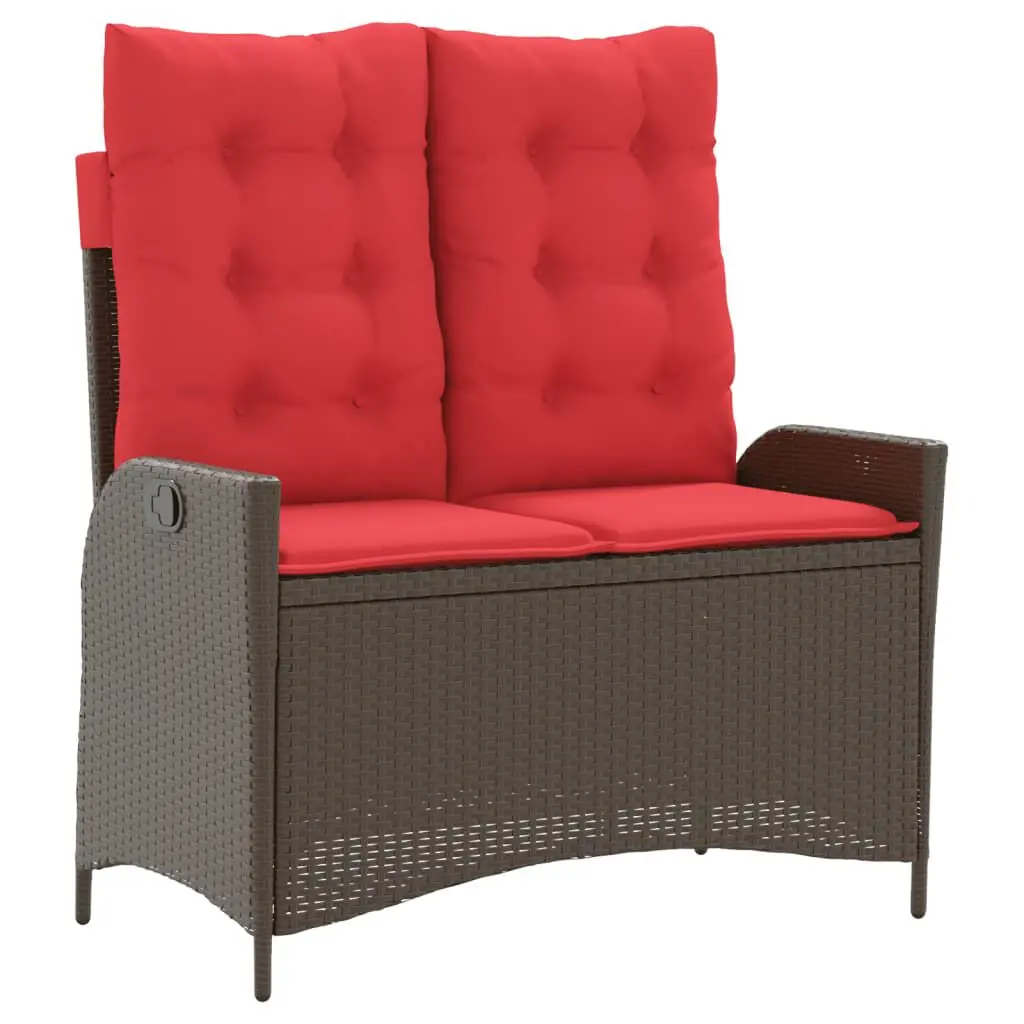 Reclining Patio Bench Cushions Brown Poly Rattan Outdoor Lounge Furniture