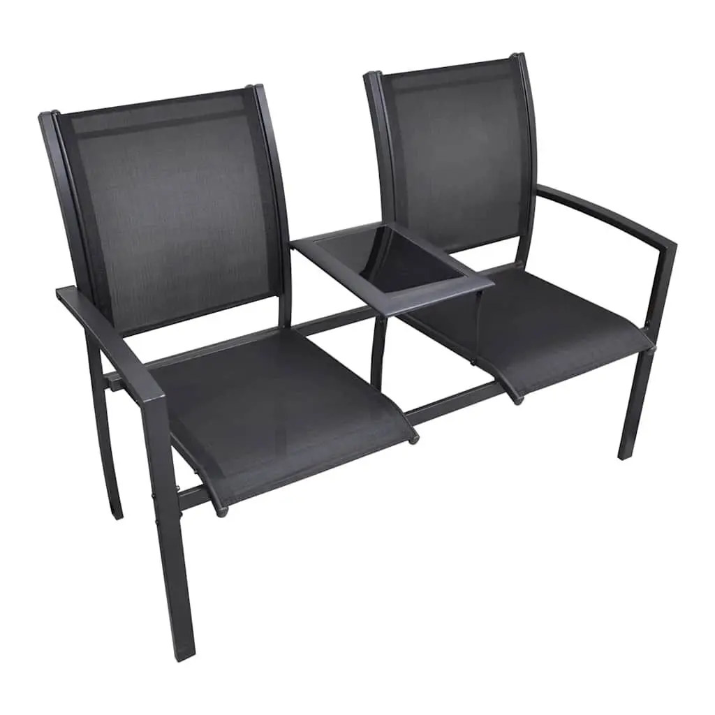 2 Seater Patio Bench 51.6 Inches Steel and Textilene Black Outdoor Furniture