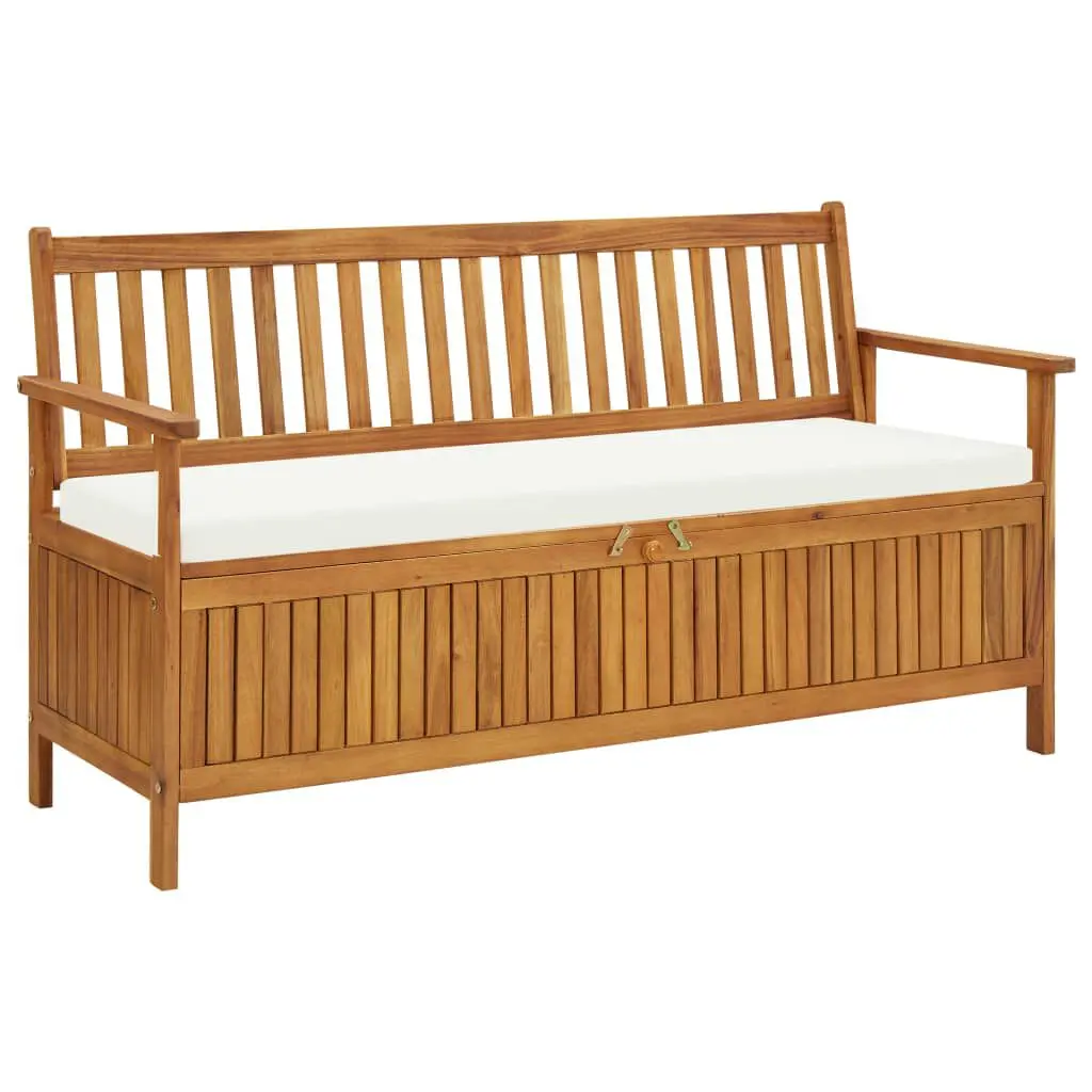 Storage Bench Cushion 58.2" Solid Acacia Wood Outdoor Furniture
