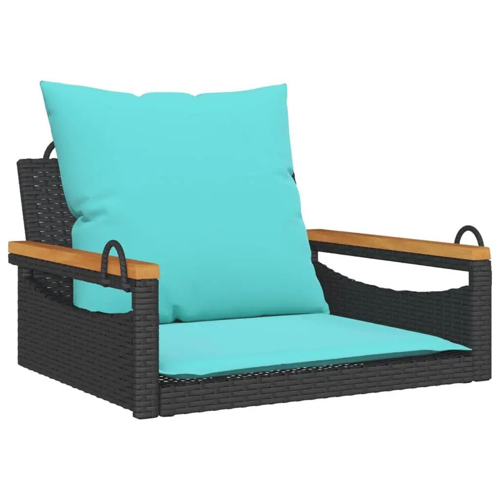 Swing Bench Cushions Black 24.8x24.4x15.7 Poly Rattan Outdoor