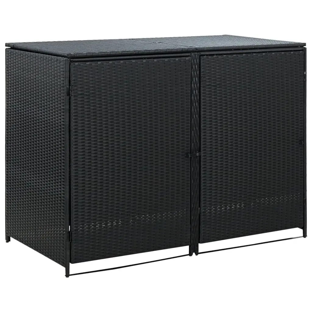 Double Wheelie Bin Shed Poly Rattan Black 58.3x31.5x43.7 Inches Outdoor Storage Solution