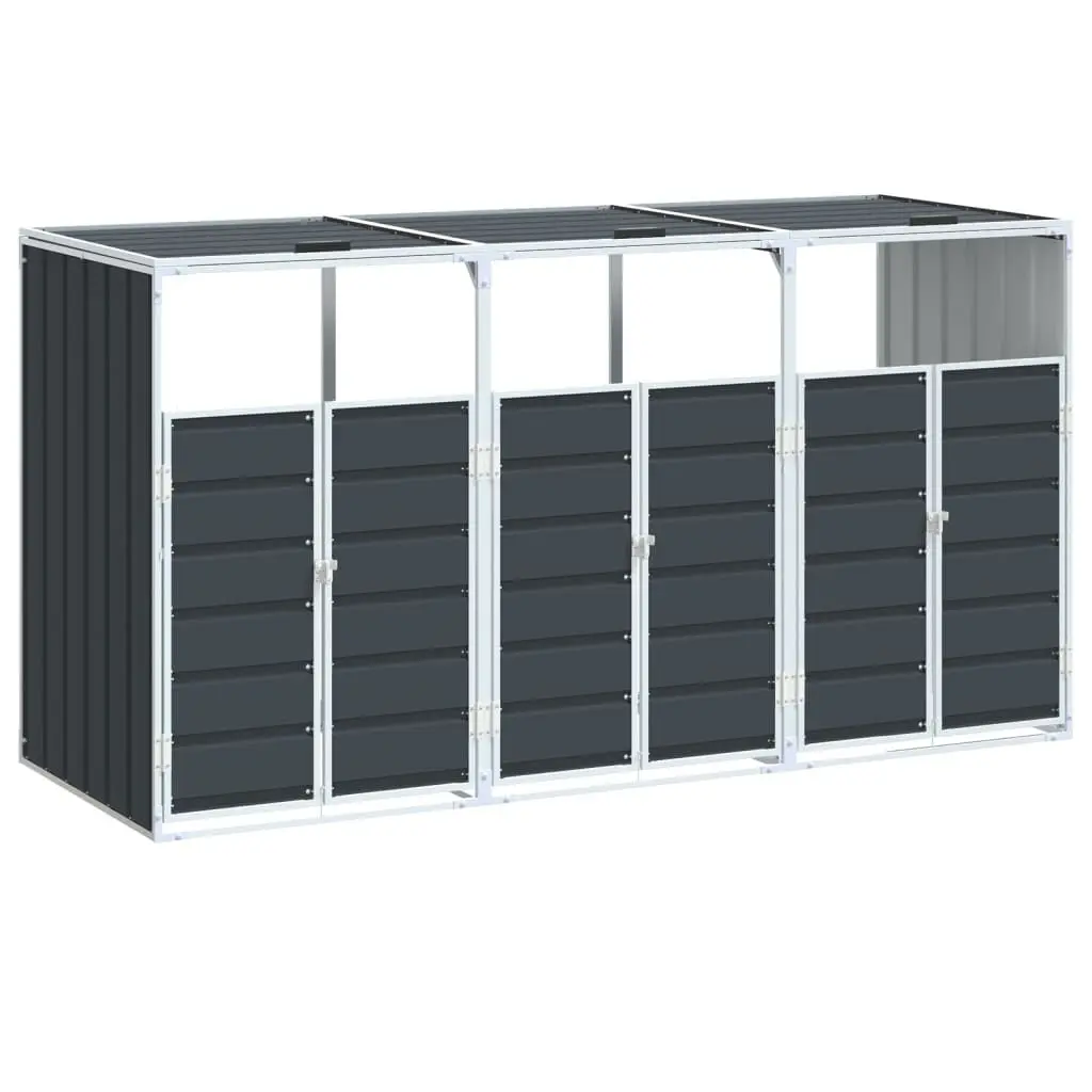 Wheelie Bin Storage Triple Bins Anthracite 85x31.9x45.3 Inches Steel Outdoor Storage