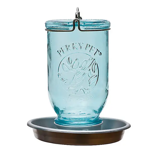 Perky-Pet 783 Mason Jar Wild Bird Waterer 32 Oz Blue Antique Outdoors