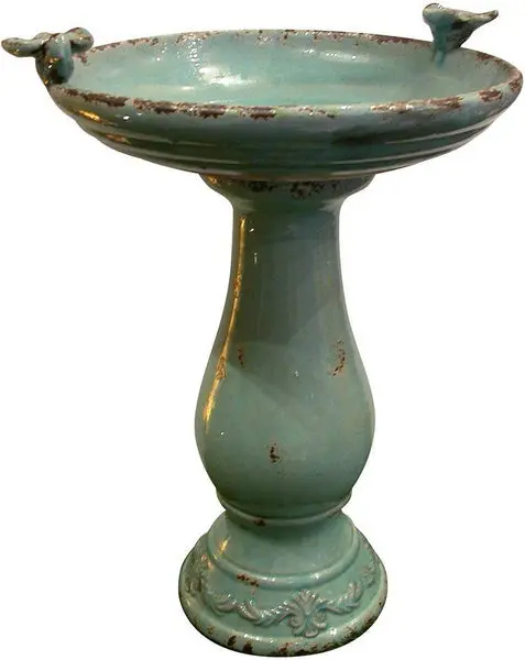 Alpine TLR102TUR Turquoise Ceramic Birdbath Antique Design Garden Decor