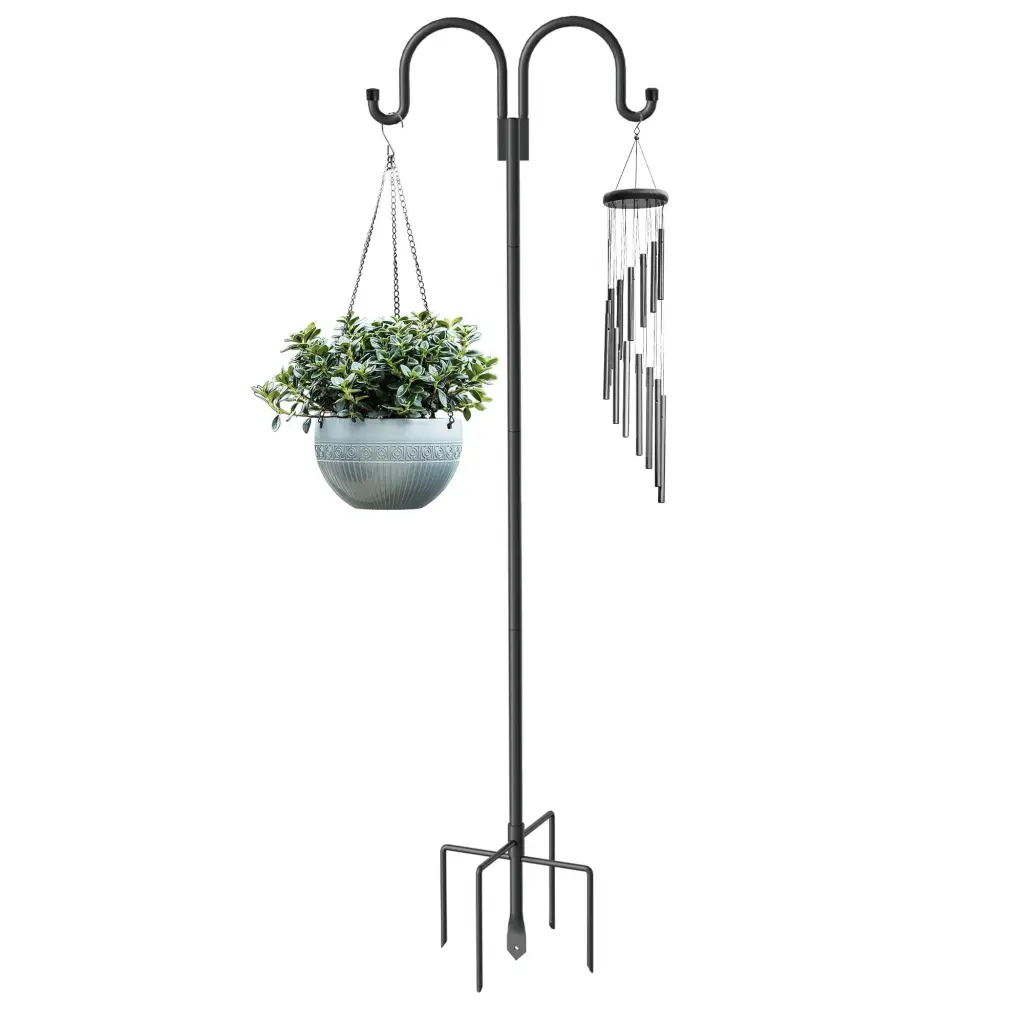 79 Inch Heavy Duty Double Shepherd Hooks Outdoor Bird Feeder Pole w2181