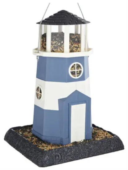 North States 9076 Large Nautical Blue White Lighthouse Birdfeeder Outdoor Garden Decor