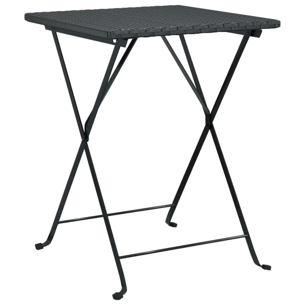 Folding Bistro Table Black 21.7x21.3x28 Inches Poly Rattan Outdoor Furniture