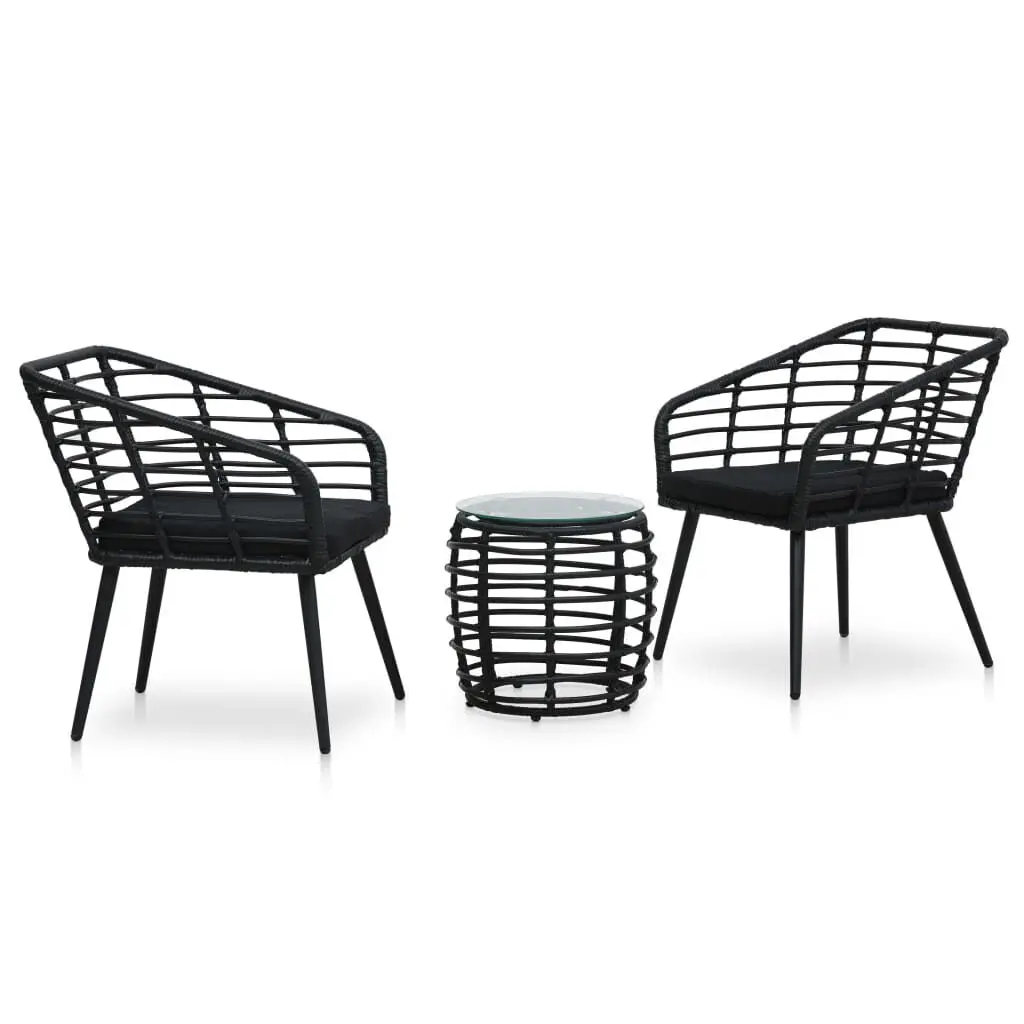 3 Piece Bistro Set Black Poly Rattan Outdoor Patio Furniture