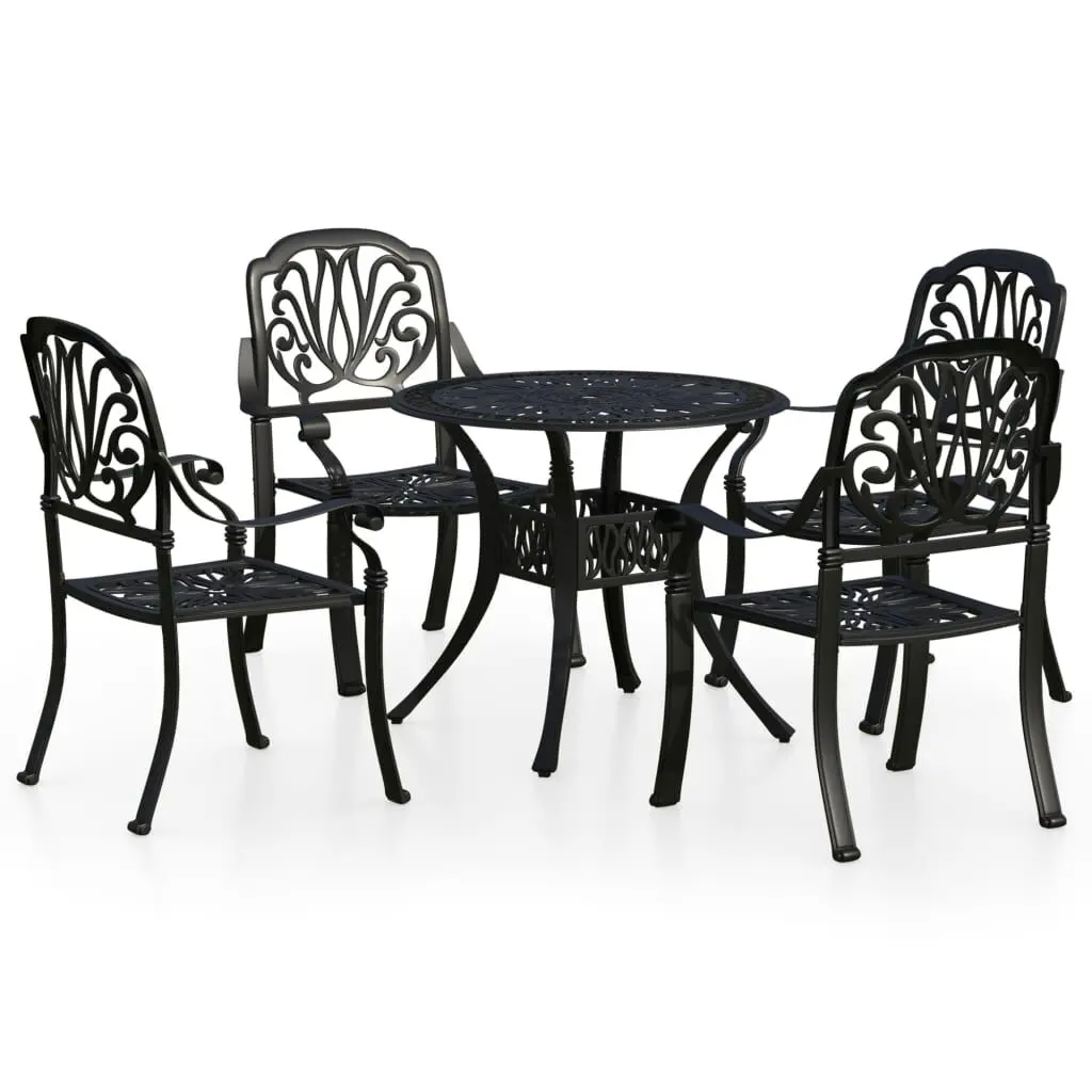 5 Piece Bistro Set Cast Aluminum Black Outdoor Dining Set