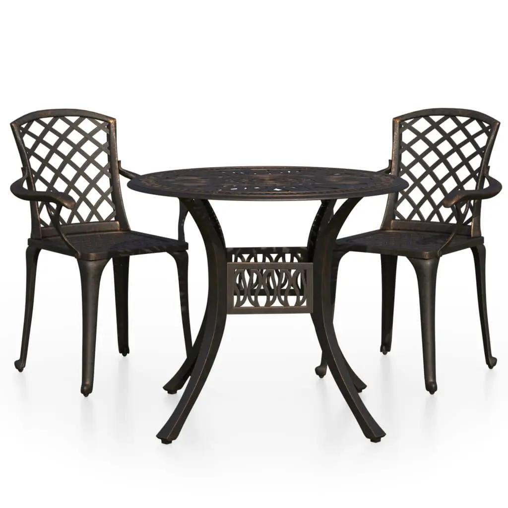 3 Piece Bistro Set Cast Aluminum Bronze Outdoor Furniture