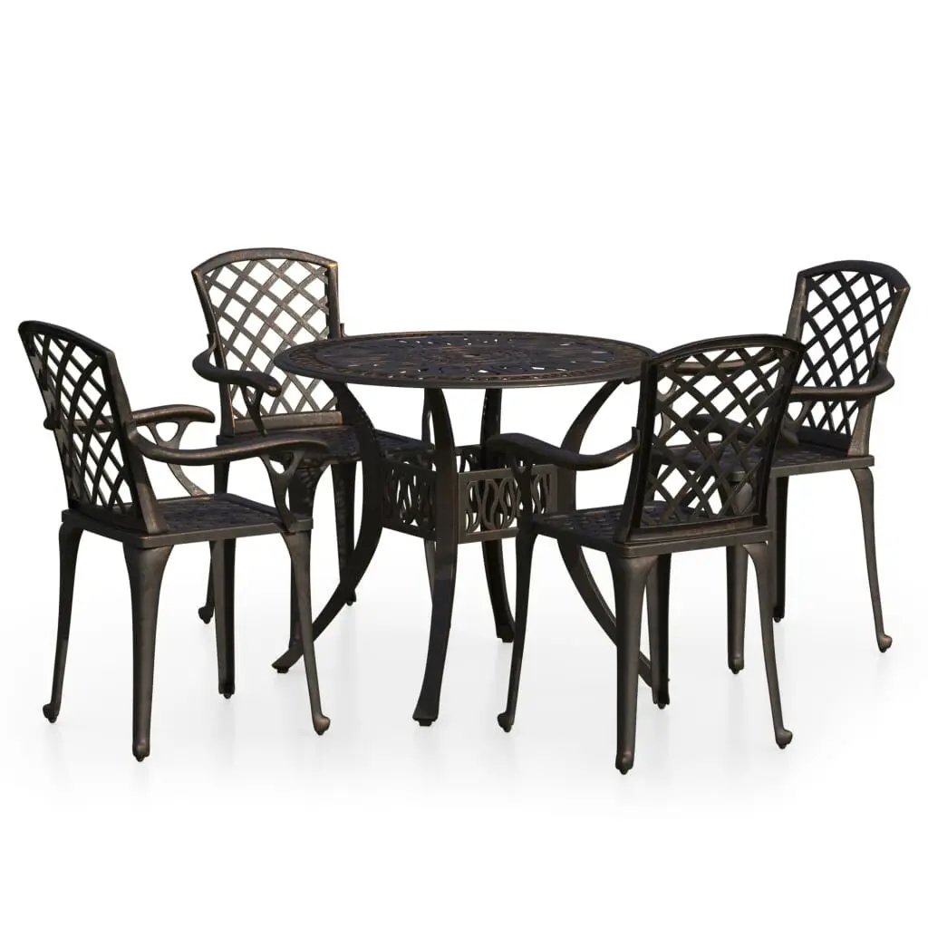 5 Piece Bistro Set Cast Aluminum Bronze Outdoor Furniture