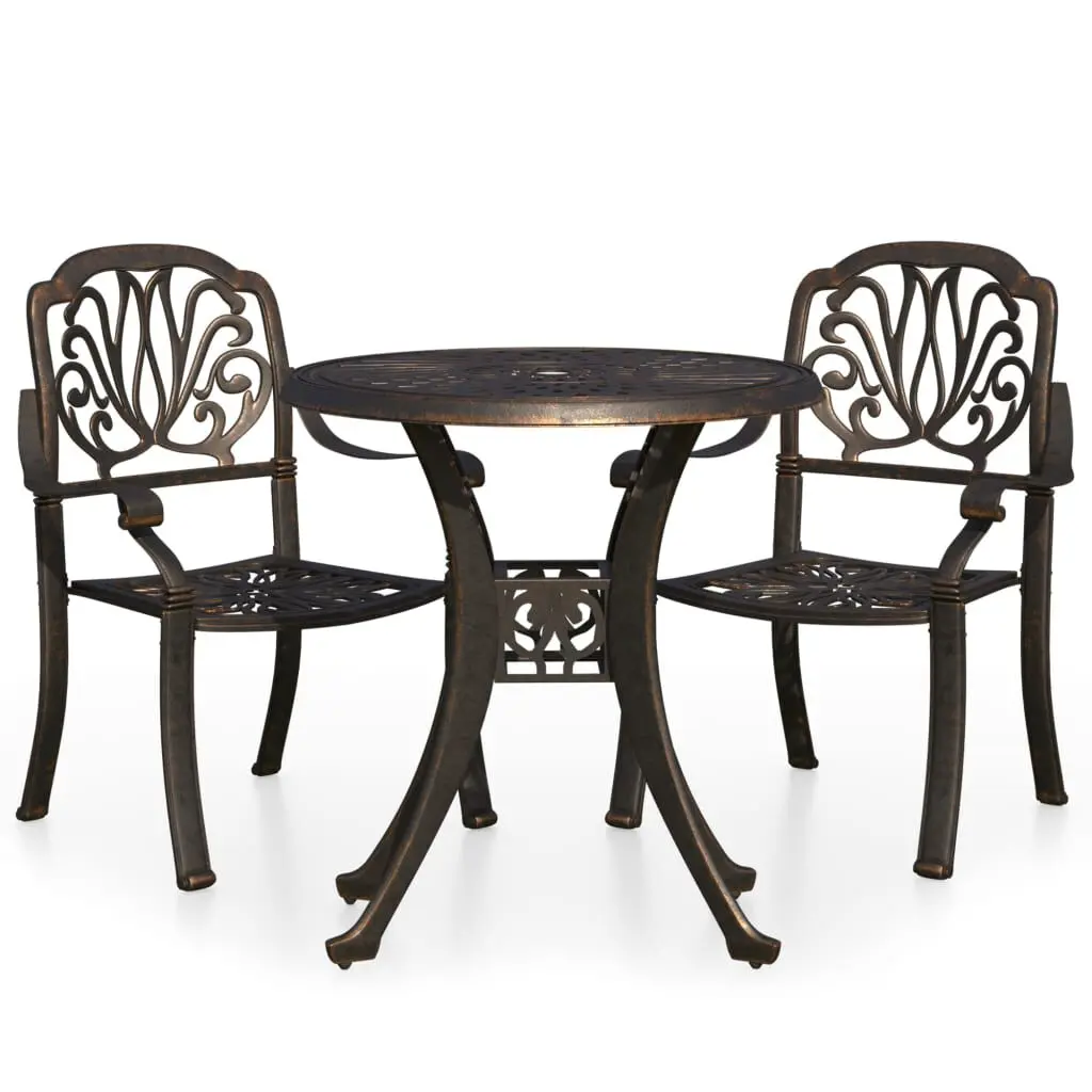 3 Piece Bistro Set Cast Aluminum Bronze Outdoor Dining Patio Furniture