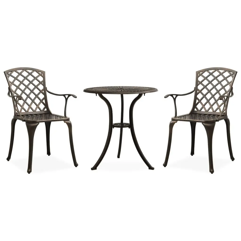 3 Piece Bistro Set Cast Aluminum Bronze Outdoor Dining Furniture