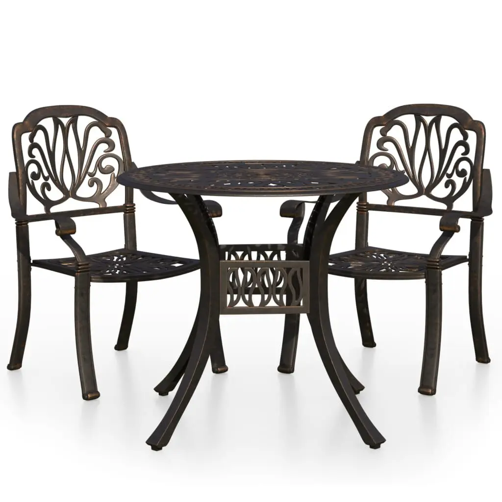 3 Piece Bistro Set Cast Aluminum Bronze Outdoor Dining Furniture