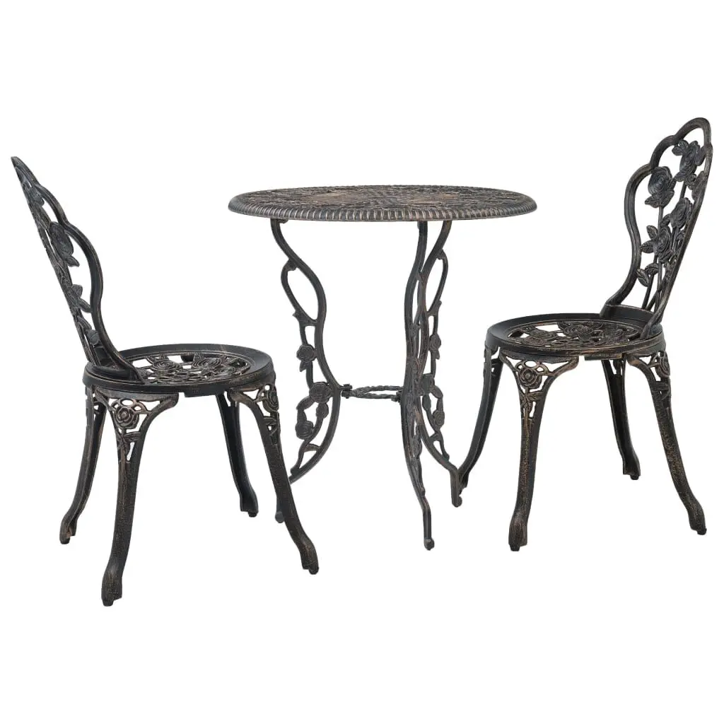 3 Piece Bistro Set Cast Aluminum Outdoor Cafe Table and Chairs