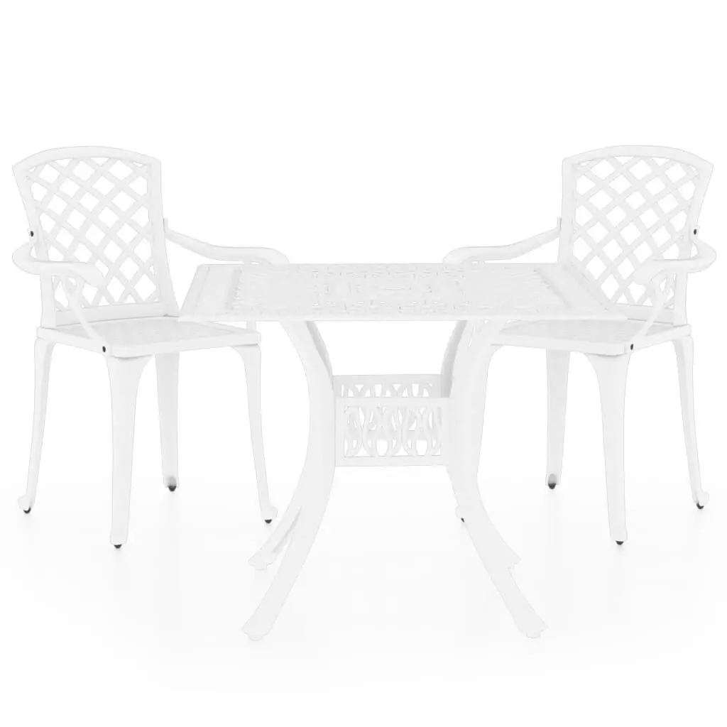 3 Piece Bistro Set Cast Aluminum White Outdoor Dining Set