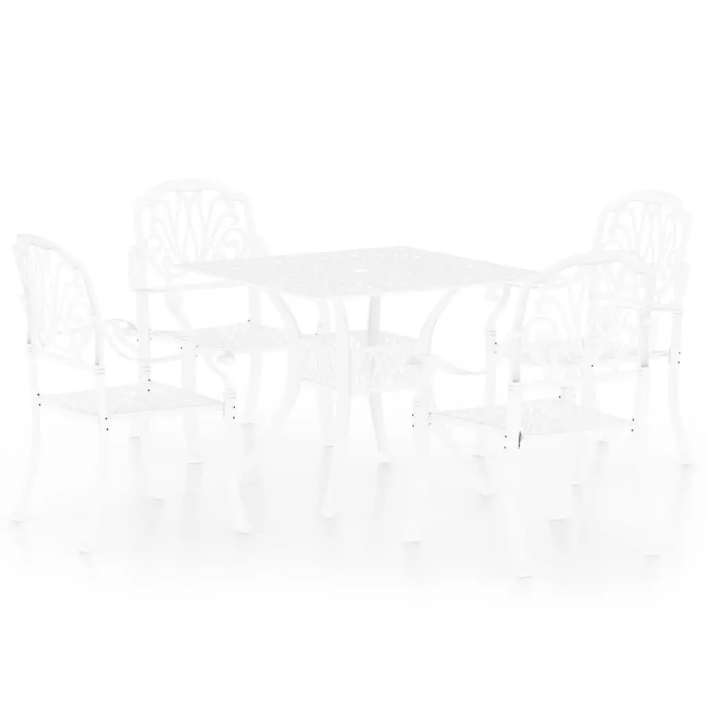 5 Piece Bistro Set Cast Aluminum White Outdoor Cafe Furniture