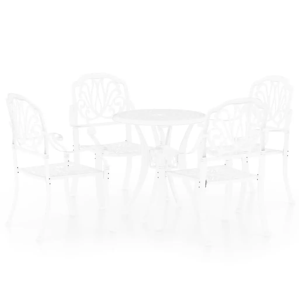 5 Piece Bistro Set Cast Aluminum White Outdoor Cafe Table and Chairs