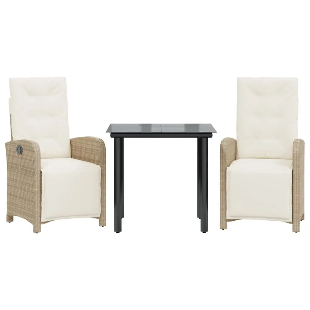 3 Piece Bistro Set Cushions Beige Poly Rattan Outdoor Dining