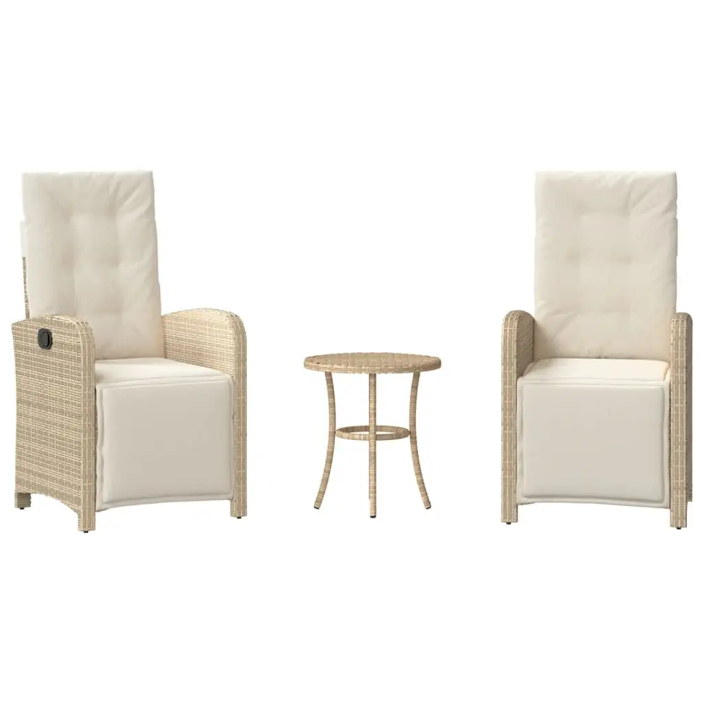 3 Piece Bistro Set Cushions Beige Poly Rattan Outdoor Dining Set